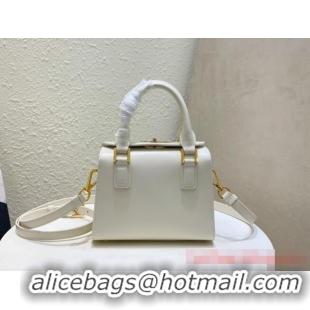 Top Quality DIOR MEDIUM BOSTON BAG Box Calfskin M8675 White