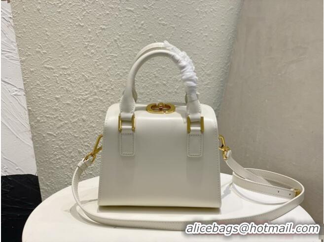 Top Quality DIOR MEDIUM BOSTON BAG Box Calfskin M8675 White