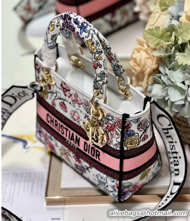 Grade Design MEDIUM DIOR LADY D-LITE BAG White Multicolor Florilegio Embroidery M0565