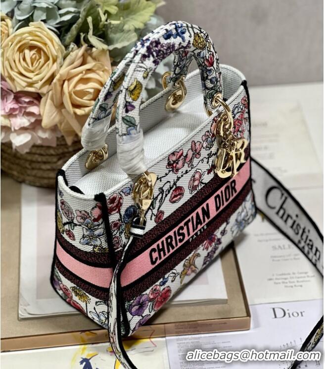 Grade Design MEDIUM DIOR LADY D-LITE BAG White Multicolor Florilegio Embroidery M0565