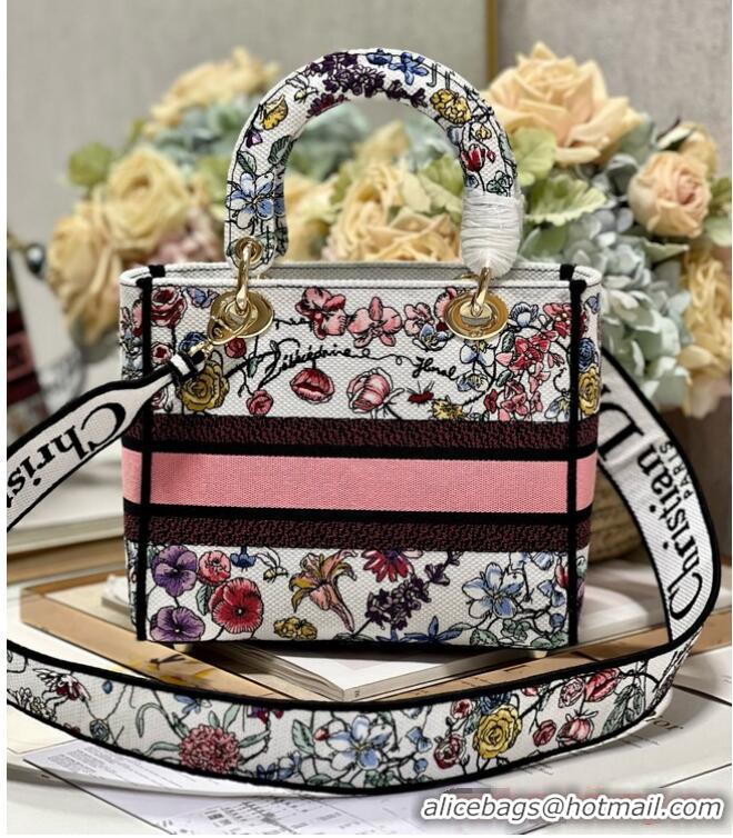 Grade Design MEDIUM DIOR LADY D-LITE BAG White Multicolor Florilegio Embroidery M0565