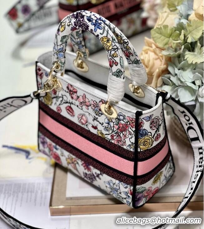 Grade Design MEDIUM DIOR LADY D-LITE BAG White Multicolor Florilegio Embroidery M0565