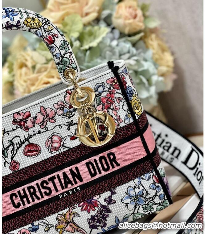 Grade Design MEDIUM DIOR LADY D-LITE BAG White Multicolor Florilegio Embroidery M0565