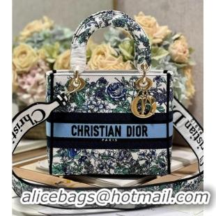 Famous Brand MEDIUM DIOR LADY D-LITE BAG White Multicolor Flowers Constellation Embroidery M0565OE