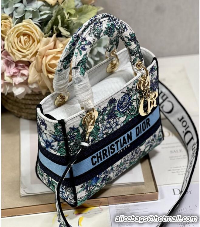 Famous Brand MEDIUM DIOR LADY D-LITE BAG White Multicolor Flowers Constellation Embroidery M0565OE