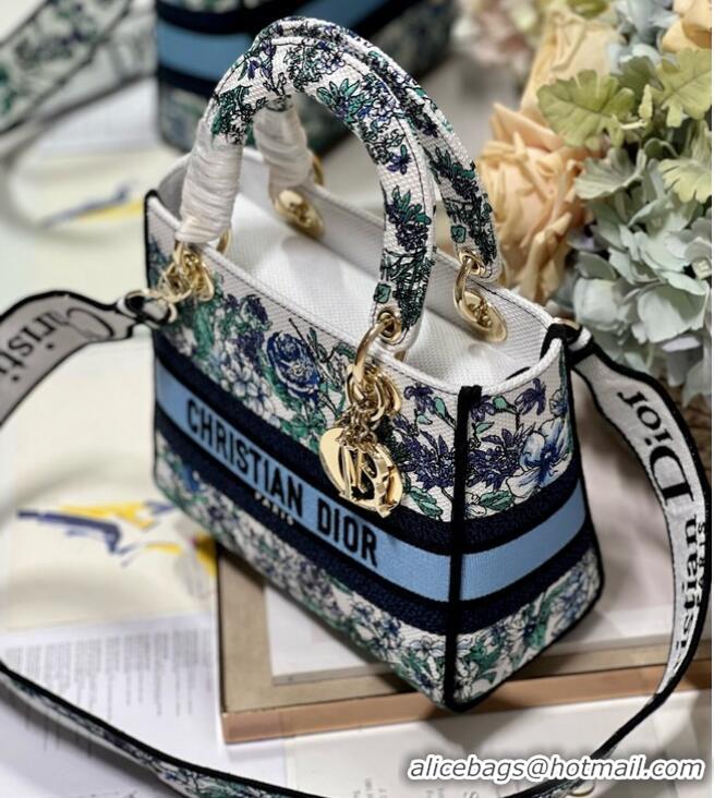 Famous Brand MEDIUM DIOR LADY D-LITE BAG White Multicolor Flowers Constellation Embroidery M0565OE