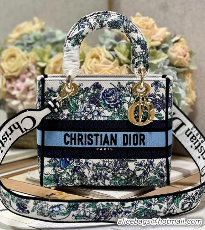 Famous Brand MEDIUM DIOR LADY D-LITE BAG White Multicolor Flowers Constellation Embroidery M0565OE