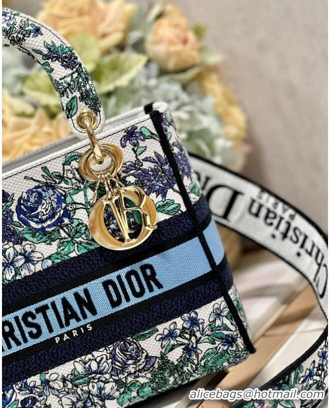 Famous Brand MEDIUM DIOR LADY D-LITE BAG White Multicolor Flowers Constellation Embroidery M0565OE