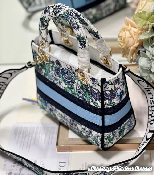 Famous Brand MEDIUM DIOR LADY D-LITE BAG White Multicolor Flowers Constellation Embroidery M0565OE