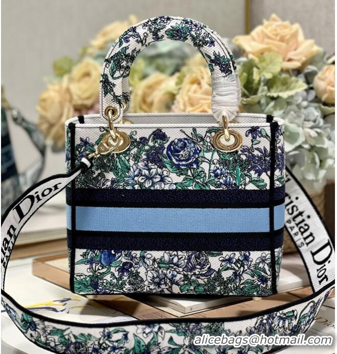 Famous Brand MEDIUM DIOR LADY D-LITE BAG White Multicolor Flowers Constellation Embroidery M0565OE