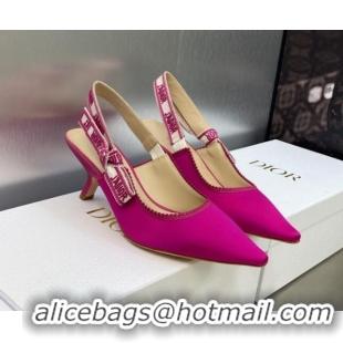 Sumptuous Dior J'Adior Slingback Pumps 6.5cm in Rani Pink Embroidered Satin and Cotton 606036