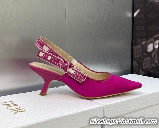 Sumptuous Dior J'Adior Slingback Pumps 6.5cm in Rani Pink Embroidered Satin and Cotton 606036