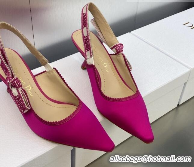 Sumptuous Dior J'Adior Slingback Pumps 6.5cm in Rani Pink Embroidered Satin and Cotton 606036