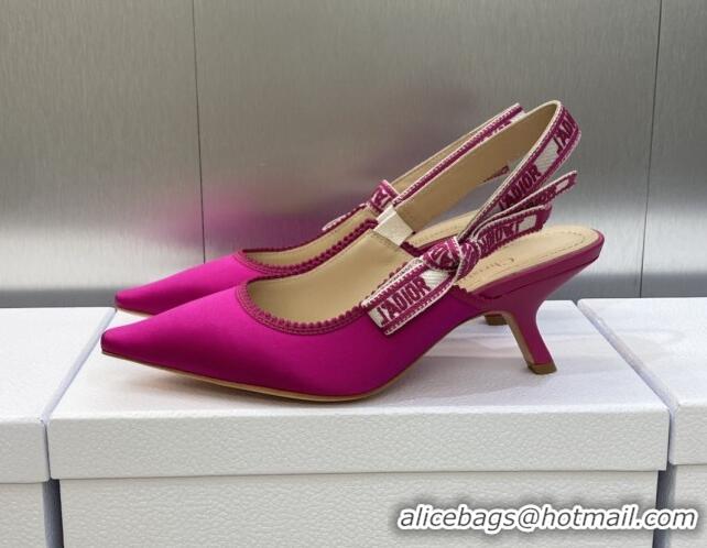 Sumptuous Dior J'Adior Slingback Pumps 6.5cm in Rani Pink Embroidered Satin and Cotton 606036