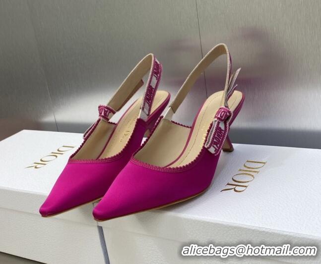 Sumptuous Dior J'Adior Slingback Pumps 6.5cm in Rani Pink Embroidered Satin and Cotton 606036