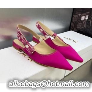 Hot Style Dior J'Adior Slingback Ballerina Flat in Rani Pink Embroidered Satin and Cotton 606037