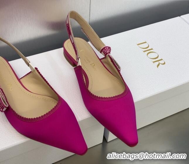 Hot Style Dior J'Adior Slingback Ballerina Flat in Rani Pink Embroidered Satin and Cotton 606037