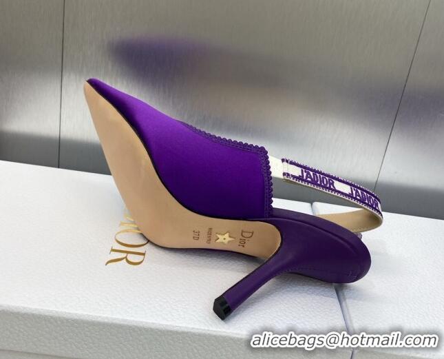 Luxury Dior J'Adior Slingback Pumps 9.5cm in Purple Embroidered Satin and Cotton 606038