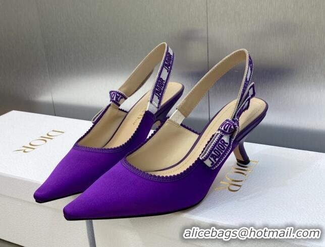 Grade Quality Dior J'Adior Slingback Pumps 6.5cm in Purple Embroidered Satin and Cotton 606039