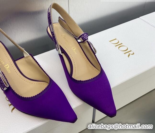 Grade Quality Dior J'Adior Slingback Pumps 6.5cm in Purple Embroidered Satin and Cotton 606039