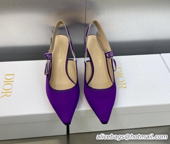 Grade Quality Dior J'Adior Slingback Pumps 6.5cm in Purple Embroidered Satin and Cotton 606039