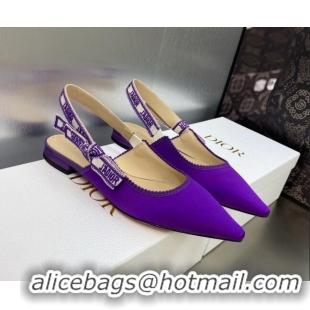 Sophisticated Dior J'Adior Slingback Ballerina Flat in Purple Embroidered Satin and Cotton 606040