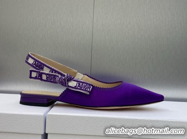 Sophisticated Dior J'Adior Slingback Ballerina Flat in Purple Embroidered Satin and Cotton 606040