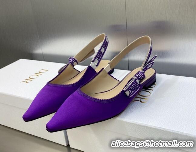 Sophisticated Dior J'Adior Slingback Ballerina Flat in Purple Embroidered Satin and Cotton 606040