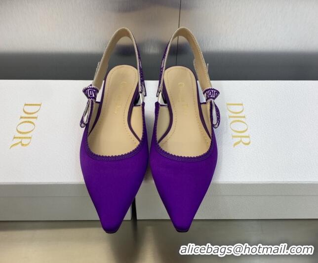 Sophisticated Dior J'Adior Slingback Ballerina Flat in Purple Embroidered Satin and Cotton 606040