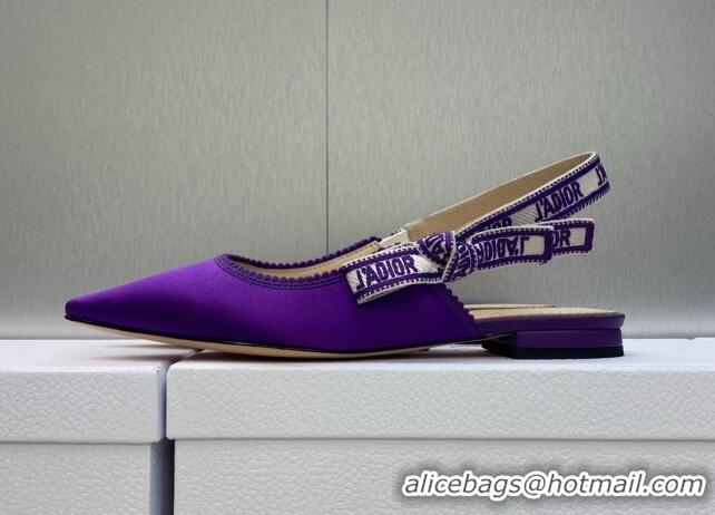 Sophisticated Dior J'Adior Slingback Ballerina Flat in Purple Embroidered Satin and Cotton 606040