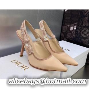 Best Grade Dior J'Adior Slingback Pumps 9.5cm in Nude Embroidered Satin and Cotton 606041