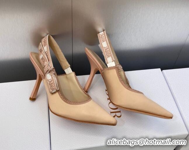 Best Grade Dior J'Adior Slingback Pumps 9.5cm in Nude Embroidered Satin and Cotton 606041