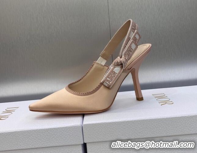 Best Grade Dior J'Adior Slingback Pumps 9.5cm in Nude Embroidered Satin and Cotton 606041