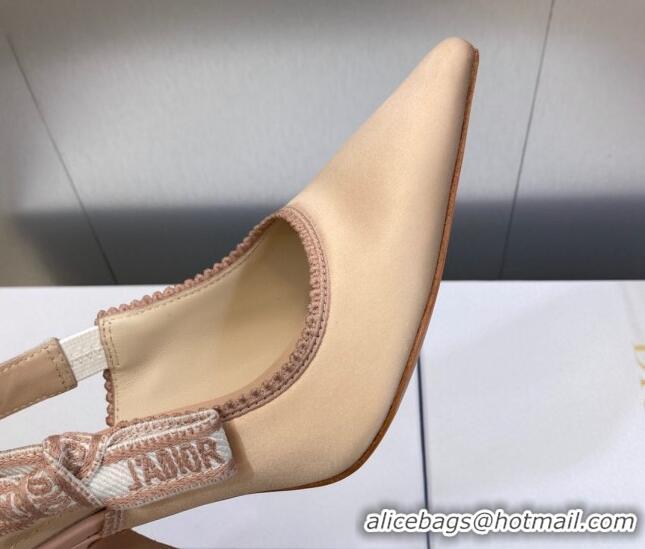 Best Grade Dior J'Adior Slingback Pumps 9.5cm in Nude Embroidered Satin and Cotton 606041