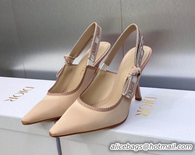 Best Grade Dior J'Adior Slingback Pumps 9.5cm in Nude Embroidered Satin and Cotton 606041