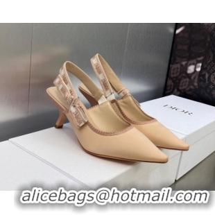 Stylish Dior J'Adior Slingback Pumps 6.5cm in Nude Embroidered Satin and Cotton 606042