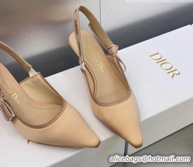 Stylish Dior J'Adior Slingback Pumps 6.5cm in Nude Embroidered Satin and Cotton 606042