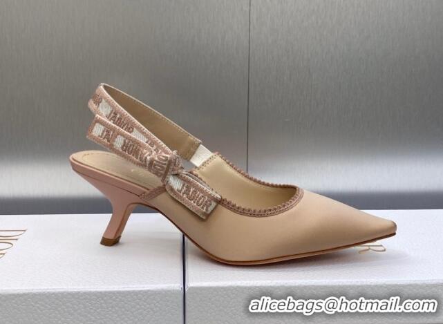 Stylish Dior J'Adior Slingback Pumps 6.5cm in Nude Embroidered Satin and Cotton 606042