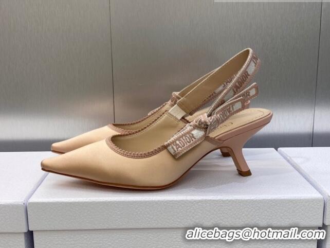 Stylish Dior J'Adior Slingback Pumps 6.5cm in Nude Embroidered Satin and Cotton 606042