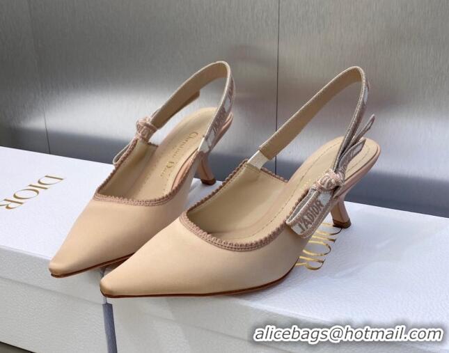 Stylish Dior J'Adior Slingback Pumps 6.5cm in Nude Embroidered Satin and Cotton 606042