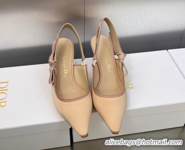 Stylish Dior J'Adior Slingback Pumps 6.5cm in Nude Embroidered Satin and Cotton 606042