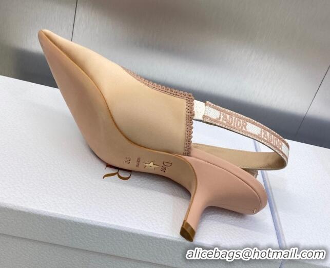 Stylish Dior J'Adior Slingback Pumps 6.5cm in Nude Embroidered Satin and Cotton 606042