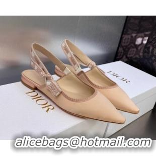 Comfortable Dior J'Adior Slingback Ballerina Flat in Nude Embroidered Satin and Cotton 606043