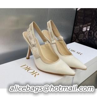 Top Design Dior J'Adior Slingback Pumps 9.5cm in White Embroidered Satin and Cotton 606044