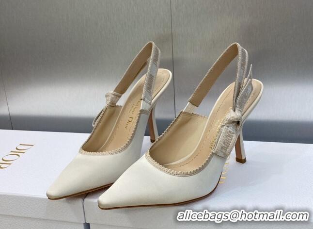 Top Design Dior J'Adior Slingback Pumps 9.5cm in White Embroidered Satin and Cotton 606044