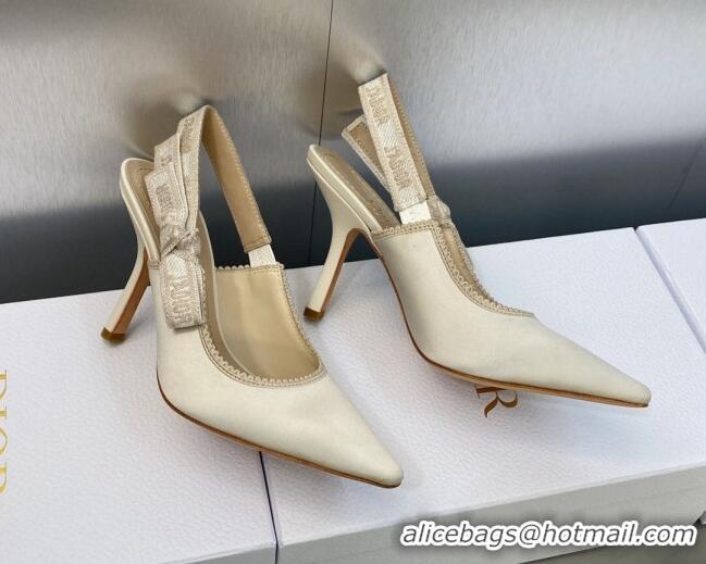 Top Design Dior J'Adior Slingback Pumps 9.5cm in White Embroidered Satin and Cotton 606044