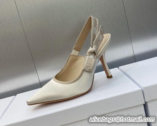 Top Design Dior J'Adior Slingback Pumps 9.5cm in White Embroidered Satin and Cotton 606044