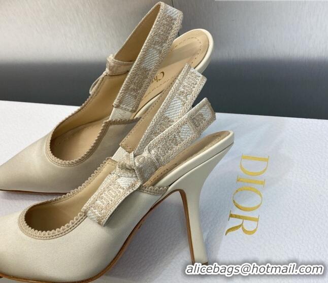 Top Design Dior J'Adior Slingback Pumps 9.5cm in White Embroidered Satin and Cotton 606044