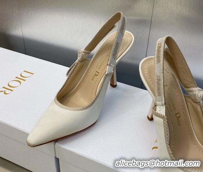 Top Design Dior J'Adior Slingback Pumps 9.5cm in White Embroidered Satin and Cotton 606044