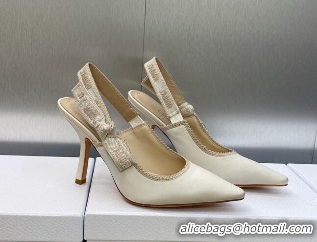 Top Design Dior J'Adior Slingback Pumps 9.5cm in White Embroidered Satin and Cotton 606044